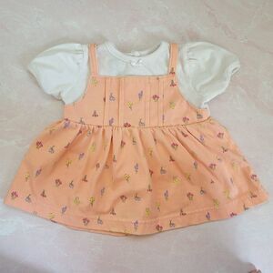Little lindsey 6-9 month top overalls floral dress peach vintage 80s 90s puff sl